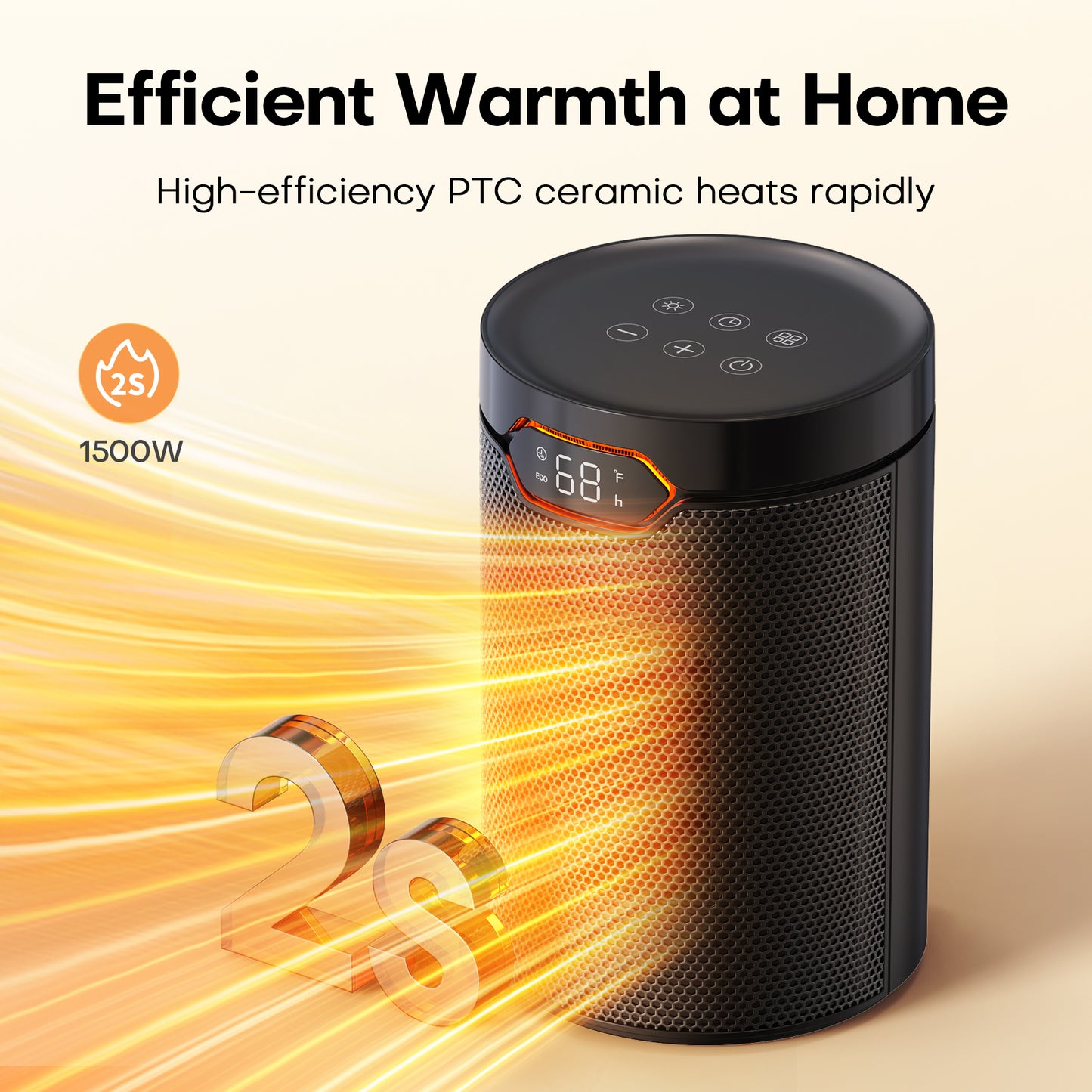 ALROCKET Space Heater, 1500W Portable Electric Heater with ECO Thermostat for Indoor Use, PTC Ceramic Heaters with Timer for Home Bedroom Office