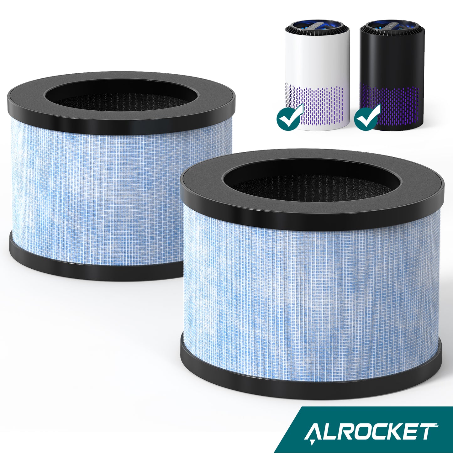 ALROCKET 2 Pack HEPA Air Purifier Filter Replacement for JH01, 4-Stage Filtration for Dust, Pet Dander, Smoke and Odors, High Efficiency Replacement Filter Part