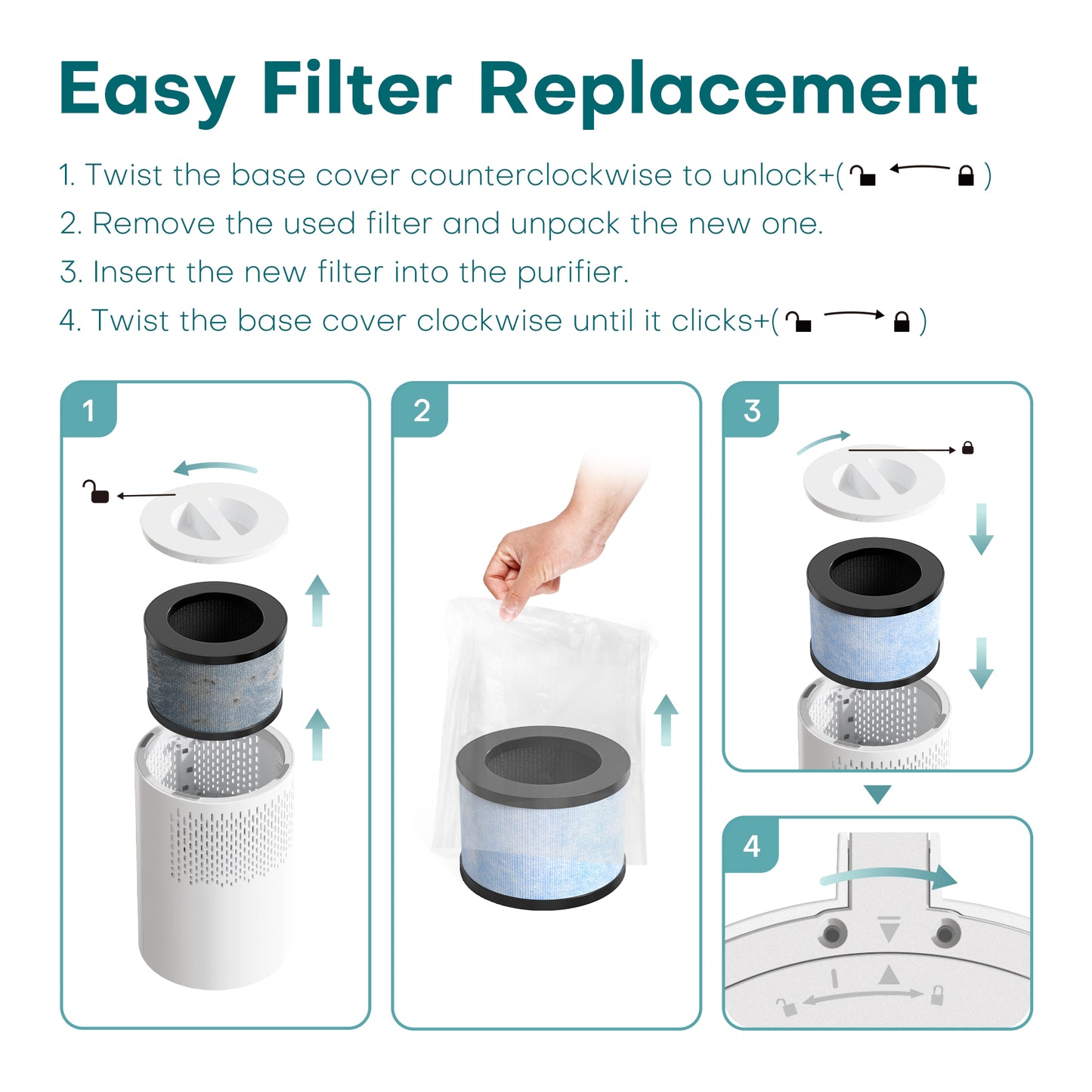 ALROCKET 2 Pack HEPA Air Purifier Filter Replacement for JH01, 4-Stage Filtration for Dust, Pet Dander, Smoke and Odors, High Efficiency Replacement Filter Part