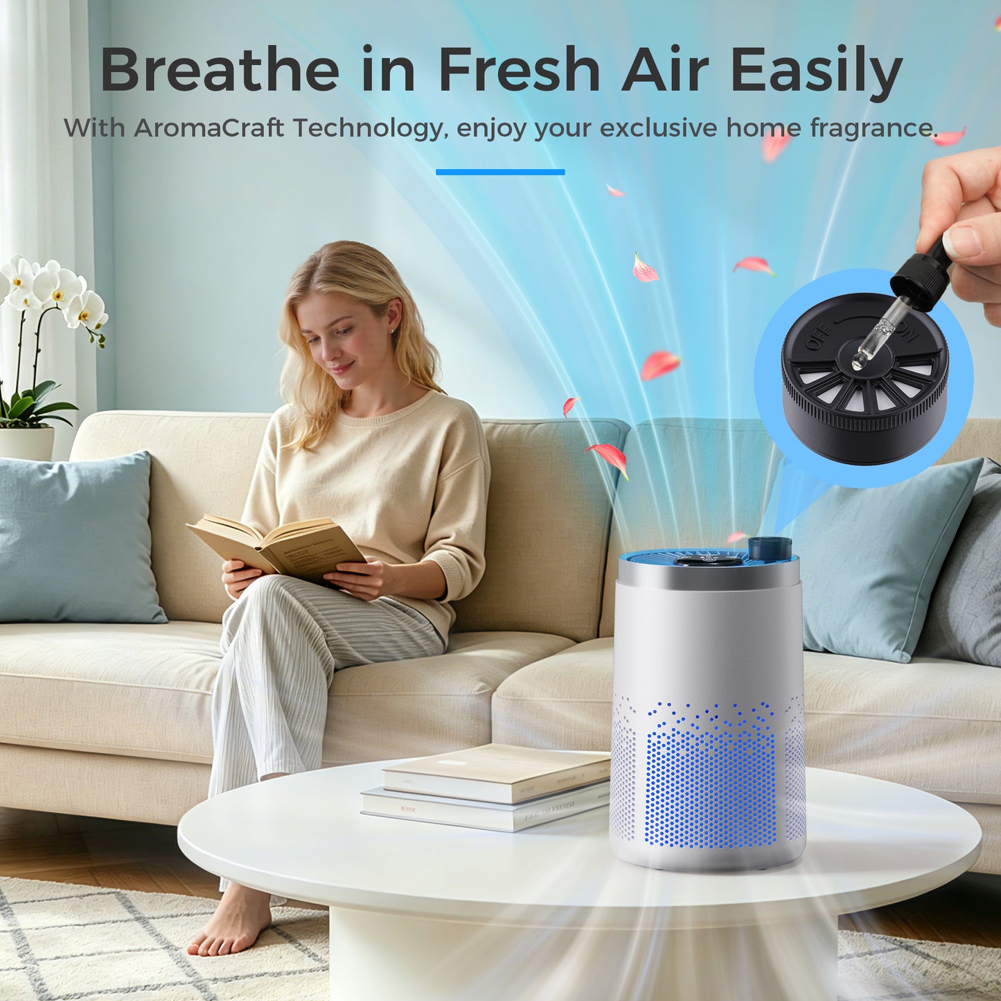 ALROCKET HEPA Air Purifier for Home Bedroom, Covers Up to 770 Sq.Ft, Removes 99.9% Smoke, Pollen, Dust, Pet Dander, Odor, 7W DC Motor Energy-Save, 4-Speed & 20dB Sleep Mode, White