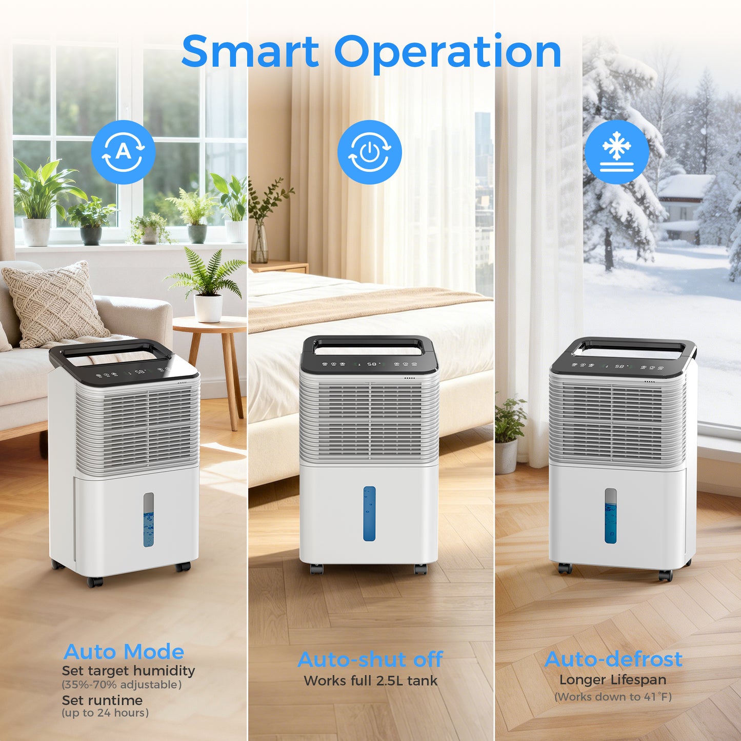 ALROCKET 12 Pints (DOE)  Dehumidifier for Home, MAX 50 Pints/Day, 85 OZ Water Tank, Dehumidifiers, For Basements, Bathroom, Large room, up to 2000 Sq.ft, Auto-defrost, Smart Humidity Control, White