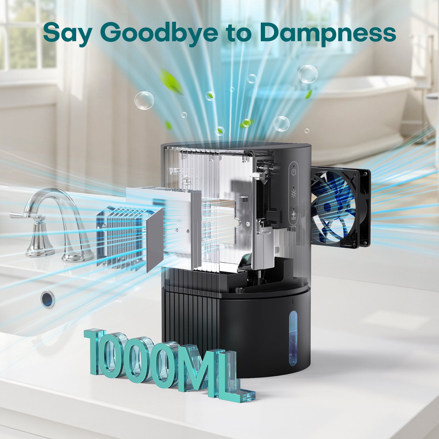 ALROCKET Dehumidifier for Bathroom,35OZ Water Tank with Auto Defrost,320 sq.ft,LED Light,Black