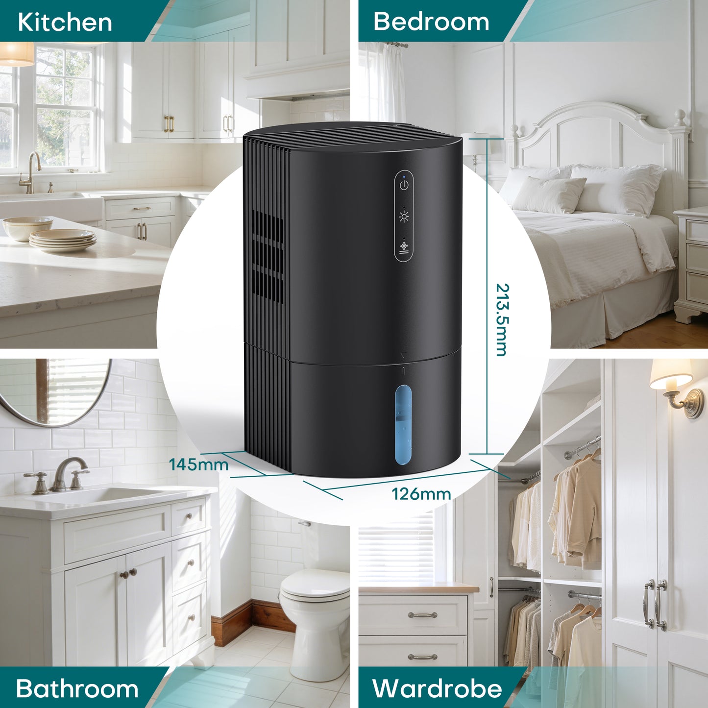 ALROCKET Dehumidifier for Bathroom,35OZ Water Tank with Auto Defrost,320 sq.ft,LED Light,Black