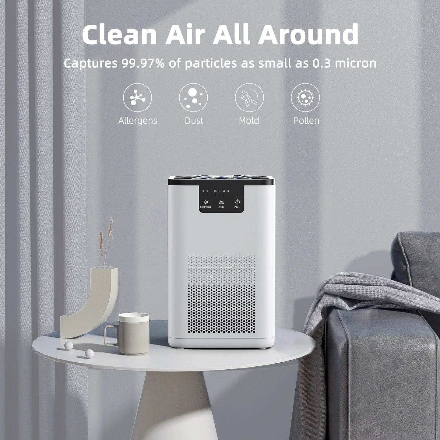 ALROCKET Air Purifier, with HEPA Filter for Home, Remove 99.9% Smoke Dust Allergies for 300 SQ.ft