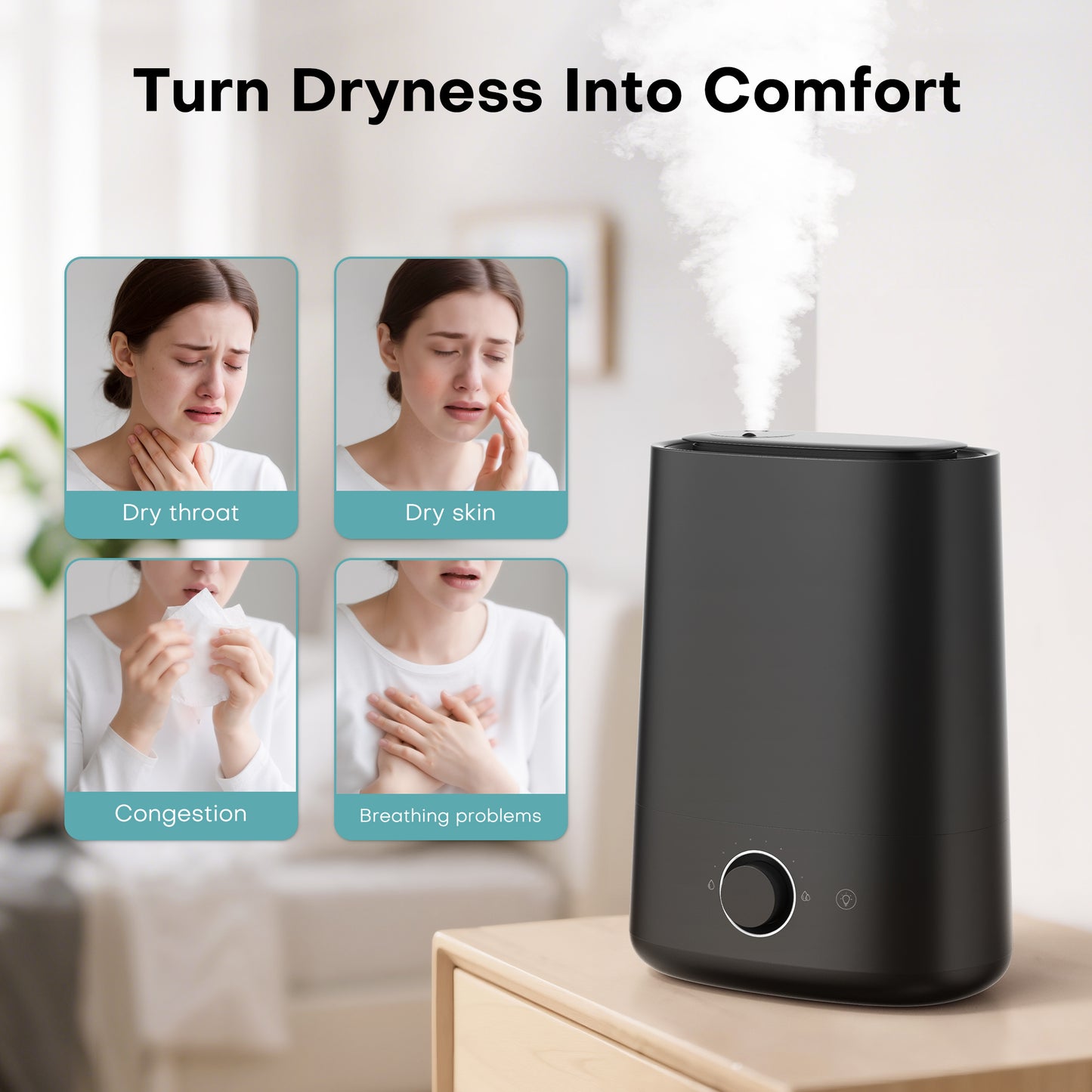 ALROCKET Humidifier for Bedroom,5L Cool Mist Top-Fill Humidifier for Large Room, Baby Nursery, Plants,48H Runtime,28 dB Quiet,Oil Diffuser