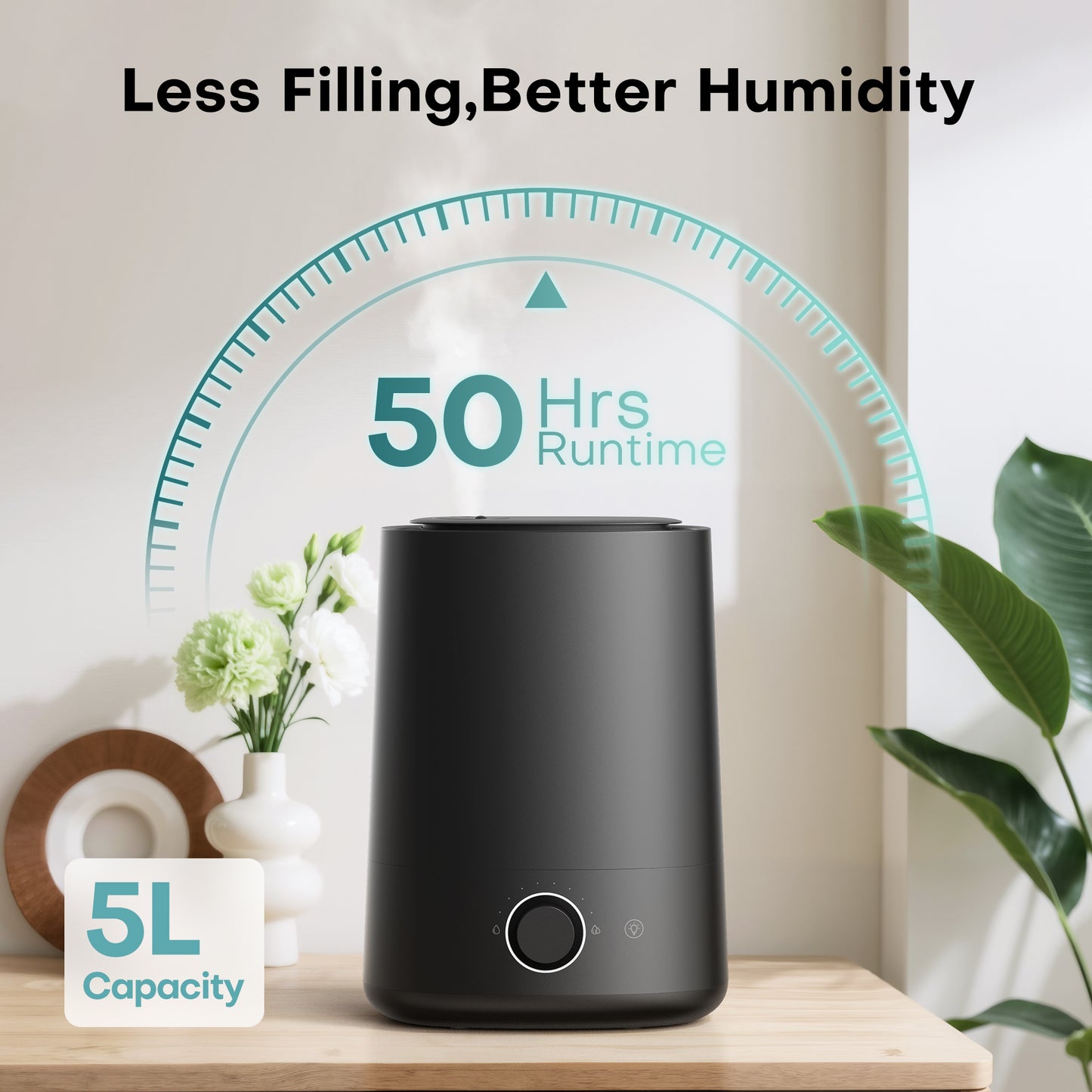 ALROCKET Humidifier for Bedroom,5L Cool Mist Top-Fill Humidifier for Large Room, Baby Nursery, Plants,48H Runtime,28 dB Quiet,Oil Diffuser