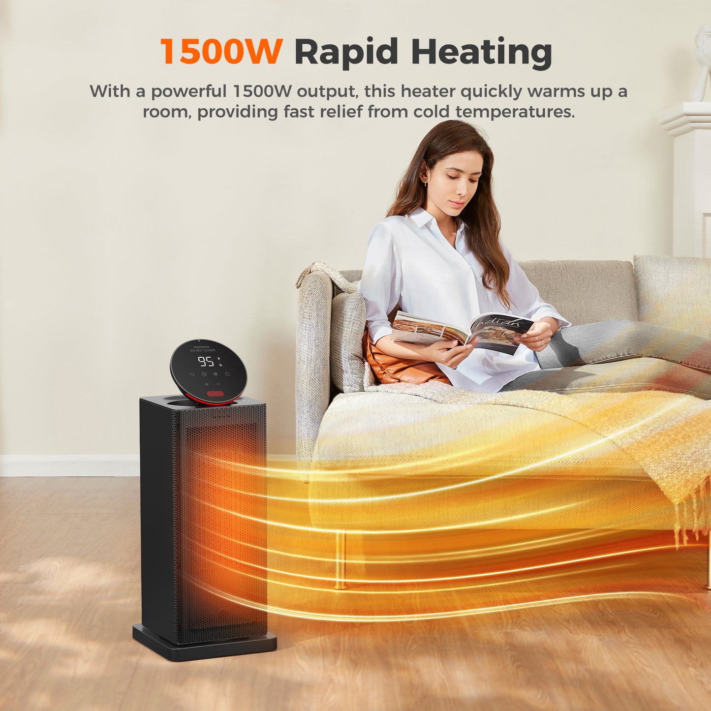 ALROCKET Space Heater,90°Oscillating Electric Tower Heaters with Remote,ECO Modes, Timer, 320 sq.ft