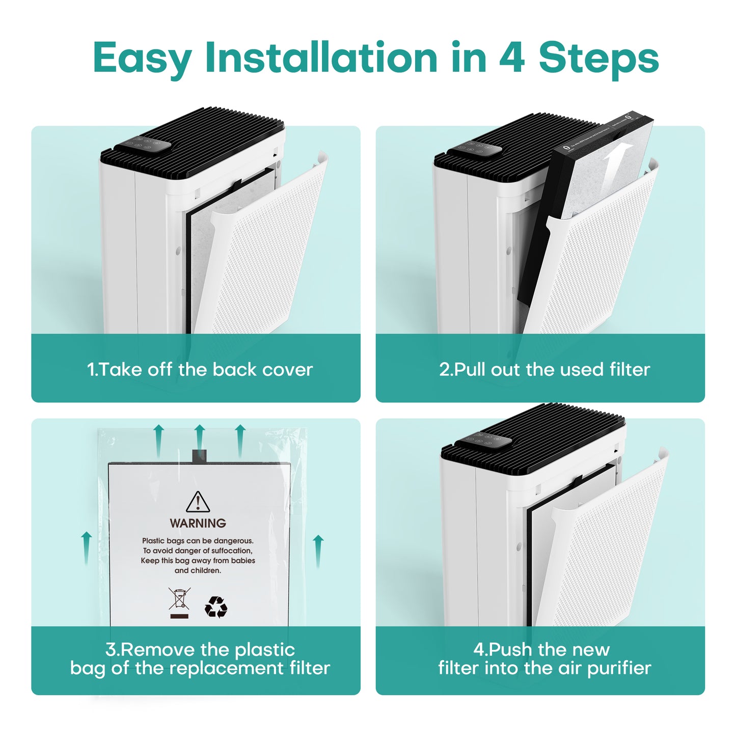 ALROCKET JH05 Air Purifier Replacement Washable Filter Pet Dander, Dust, Pollen, and Smoke
