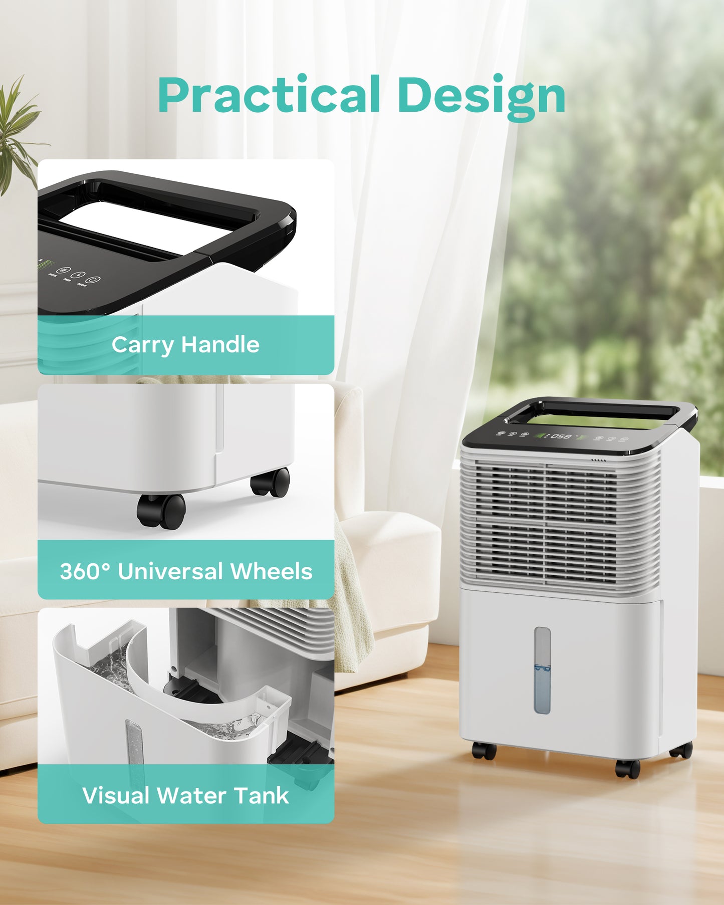 ALROCKET 12 Pints (DOE) Dehumidifier for Home, MAX 50 Pints/Day, 85 OZ Water Tank, Dehumidifiers, For Basements, Bathroom, Large room, up to 2000 Sq.ft, Auto-defrost, Smart Humidity Control, White