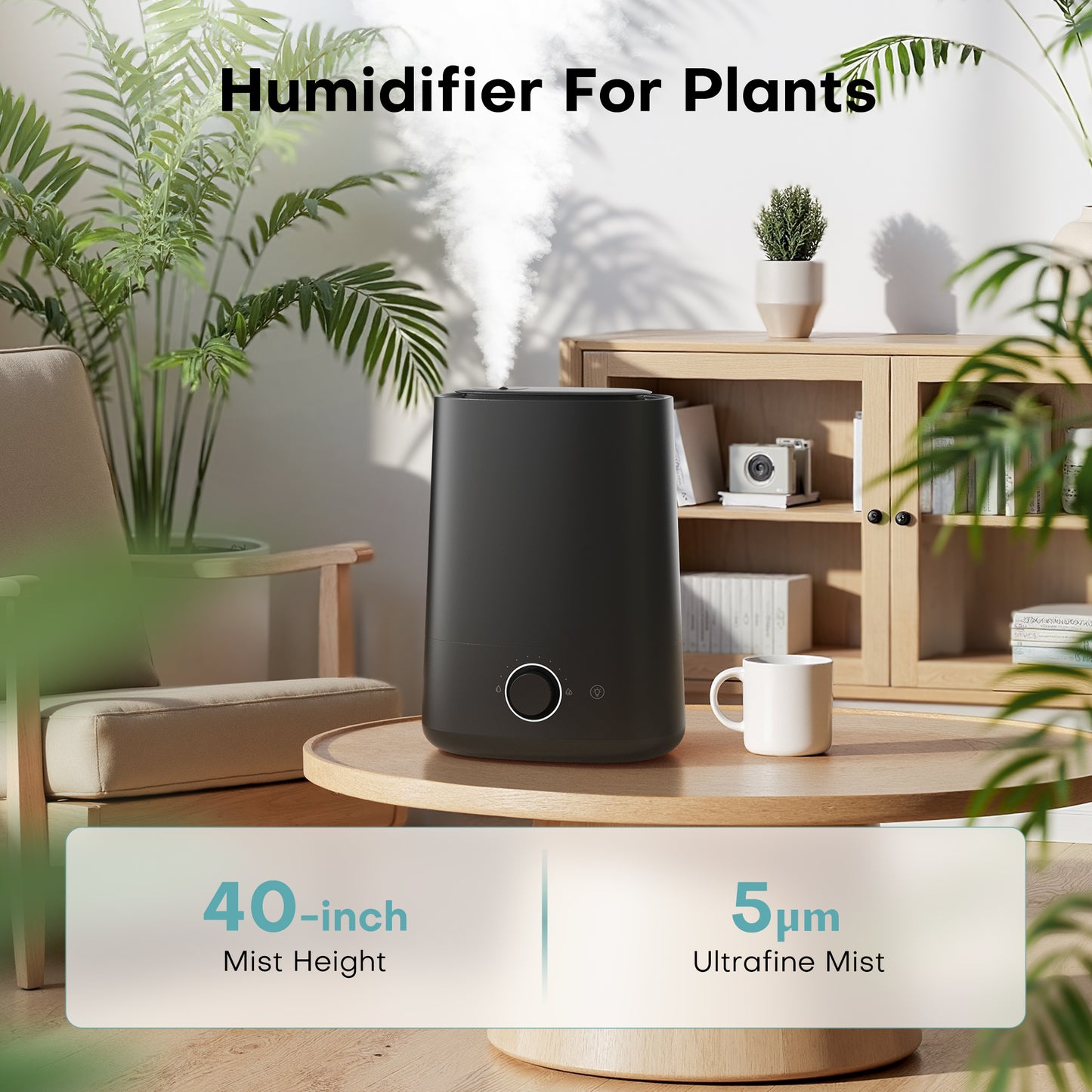 ALROCKET Humidifier for Bedroom,5L Cool Mist Top-Fill Humidifier for Large Room, Baby Nursery, Plants,48H Runtime,28 dB Quiet,Oil Diffuser