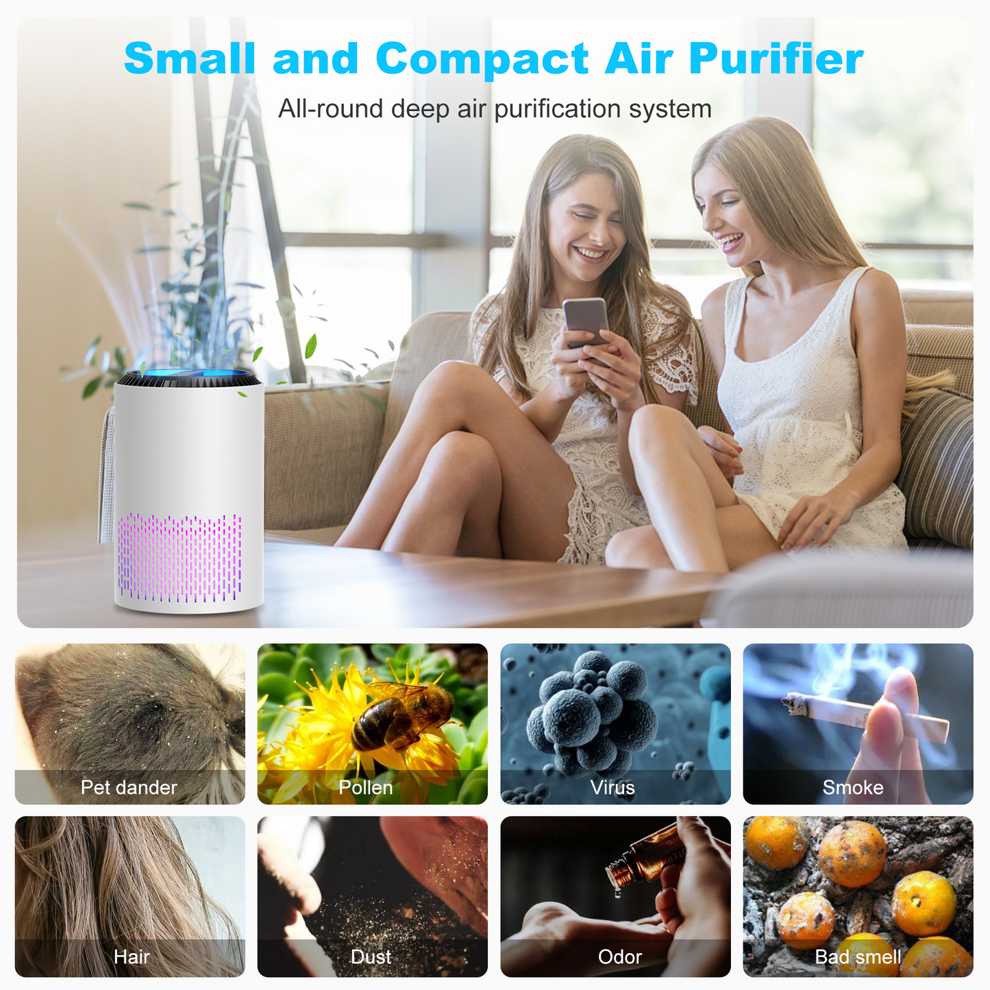 ALROCKET HEPA Air Purifier with Light Extra Large Room (350 Sq. Ft), White