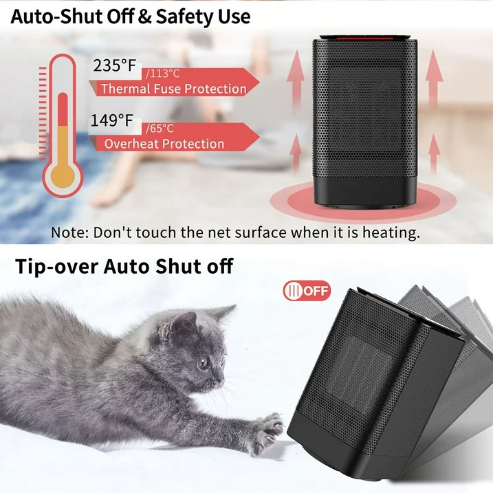 ALROCKET Space Heaters, 950W/600W Portable Electric Heater for Indoor Use,70° Oscillation,Black