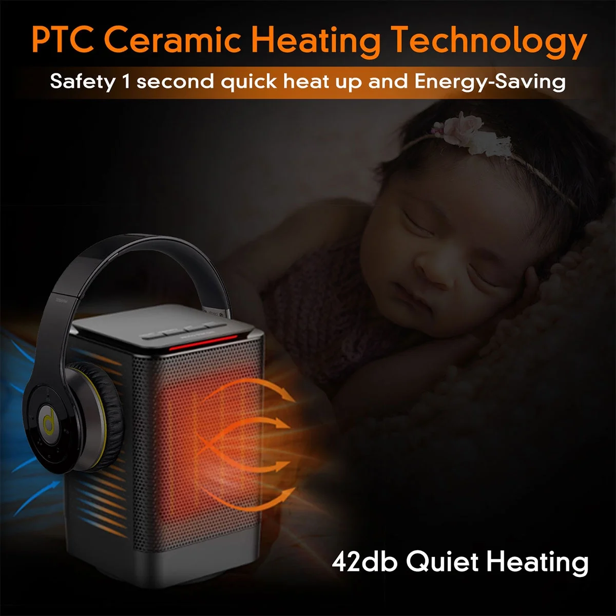 ALROCKET Space Heaters, 950W/600W Portable Electric Heater for Indoor Use,70° Oscillation,Black