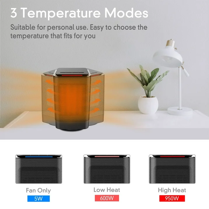 ALROCKET Space Heaters, 950W/600W Portable Electric Heater for Indoor Use,70° Oscillation,Black