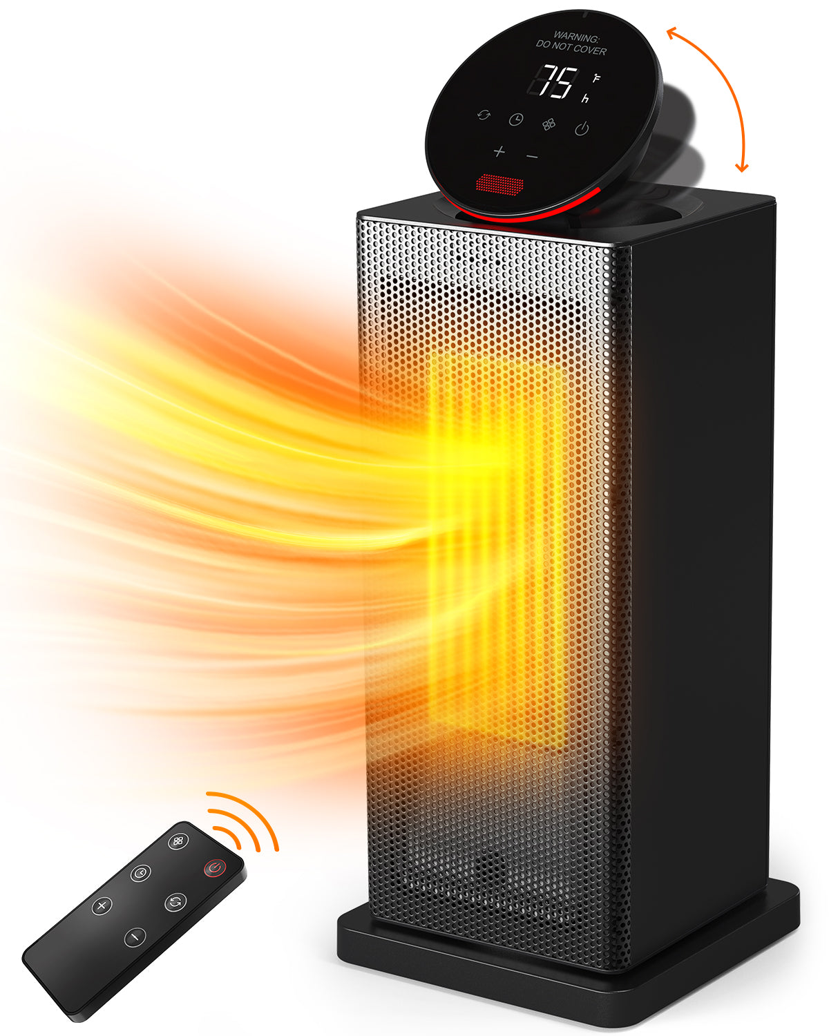 ALROCKET Space Heater for Indoor Use, 1500W Fast Electric Ceramic Tower Heaters with Thermostat, 4 Modes, 24H Timer, 90°Oscillating Room Heater with Remote for Office Bedroom, Black