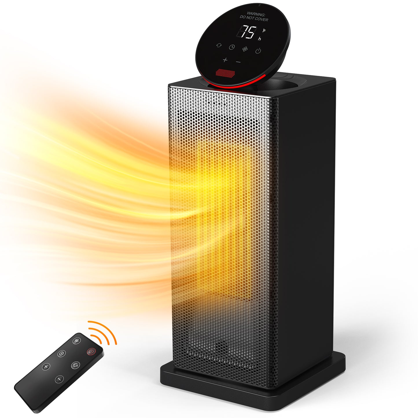 ALROCKET Space Heater for Indoor Use, 1500W Fast Electric Ceramic Tower Heaters with Thermostat, 4 Modes, 24H Timer, 90°Oscillating Room Heater with Remote for Office Bedroom, Black