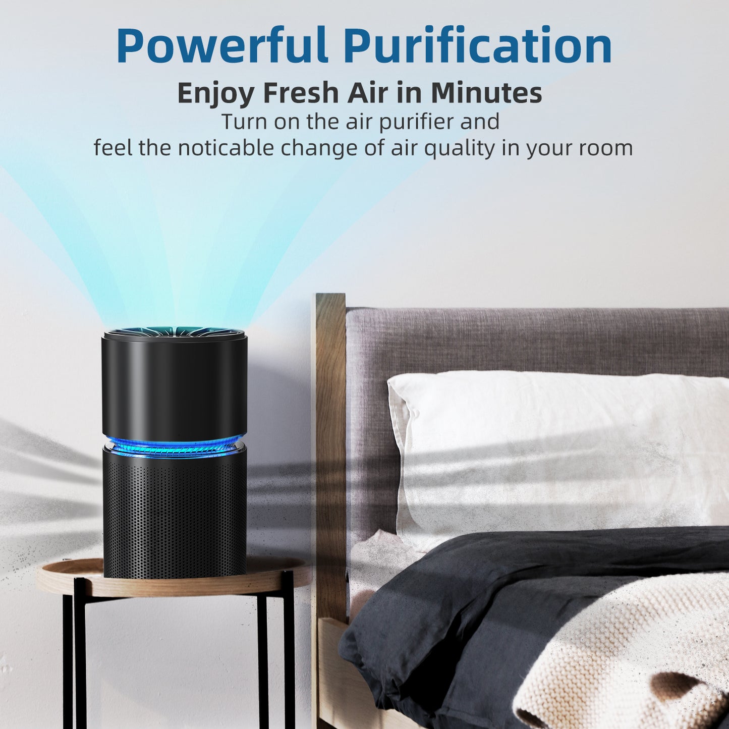 BREEZOME Air Purifier with 4-Stage Particle Filtration, up to 620 Sq. Ft, Mis-touch design, Timer, True HEPA Air Purifier for Large Rooms, Black