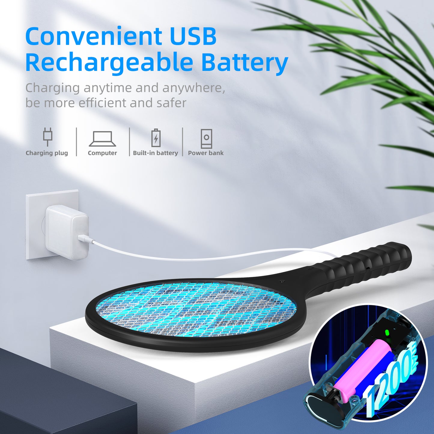 ALROCKET Intelabe Bug Zapper, Mosquito Killer USB Rechargeable Electric Fly Swatter for Home, Outdoor
