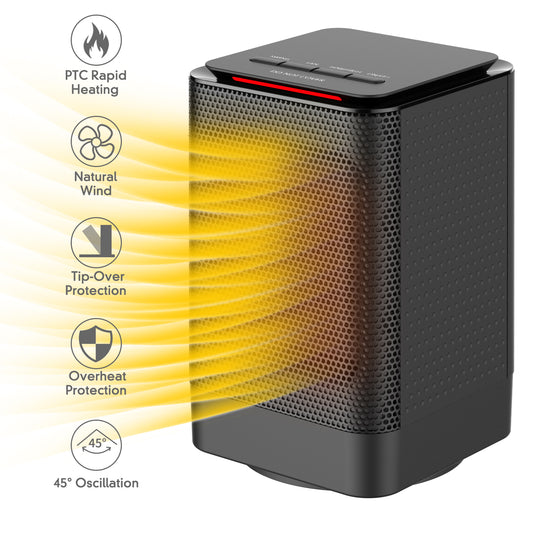 ALROCKET Space Heaters, 950W/600W Portable Electric Heater for Indoor Use,70° Oscillation,Black