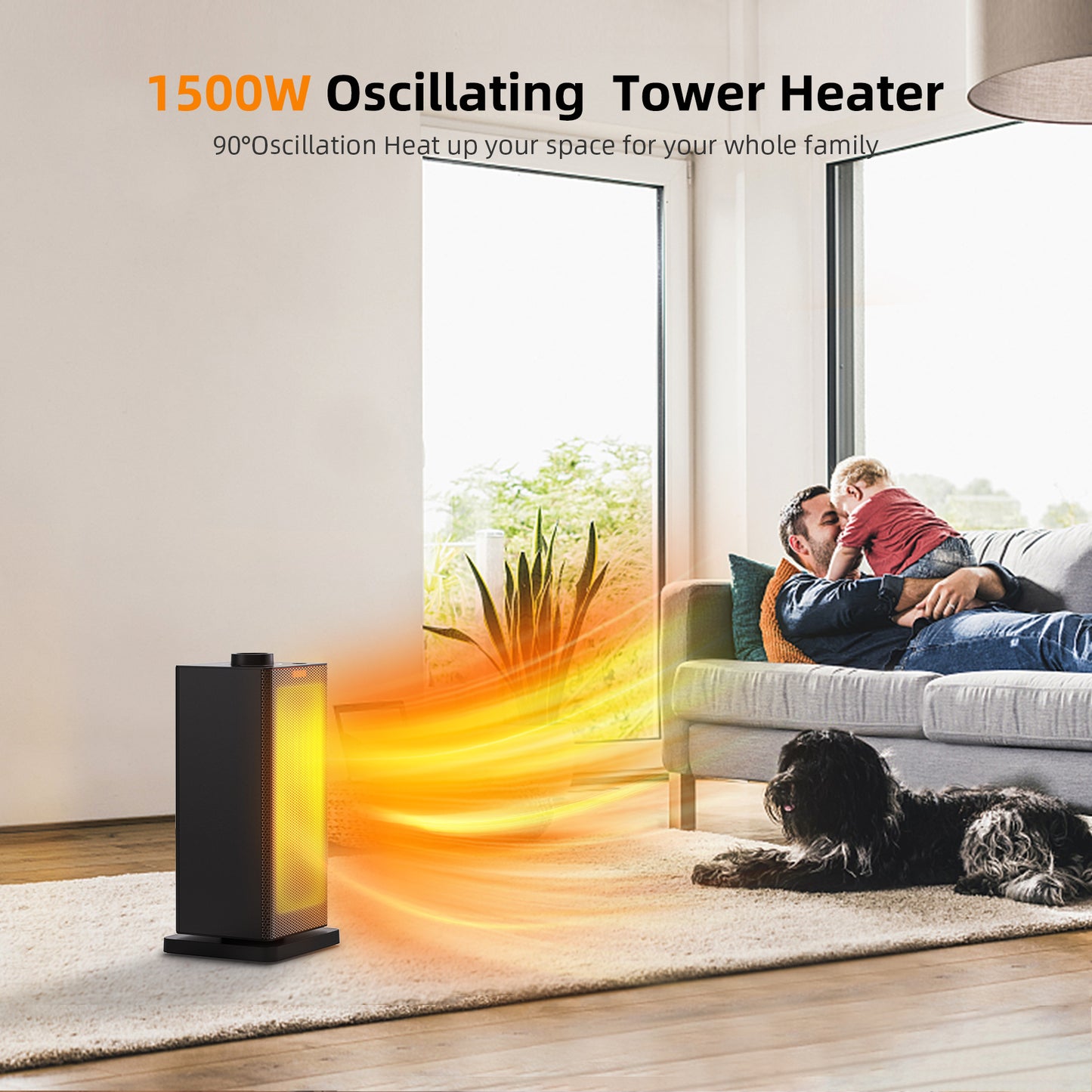 Alrocket 1500W Ceramic Space Heater - Features Built-in Timer and Oscillation Black