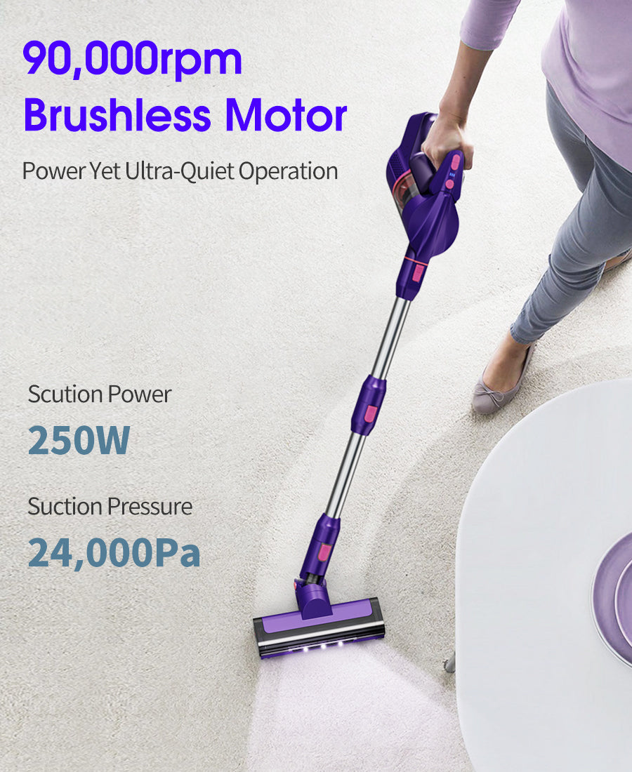 UGHEY Cordless Vacuum Lightweight Stick Vacuum Cleaner Hard Floor Wet Dry Vacuum - 26Kpa - 3 Speed